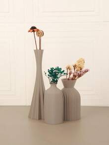 1PC Standard Size Nordic Style Vertical Ribbed 3 Pieces Art Vase Set With Pleated Textured Wrinkle Finish Minimalist Elegant Design For Fresh And Dried Flowers Display Tabletop Centerpiece For Living Room Desk Shelf Office Home Decor Essential - A - View 8
