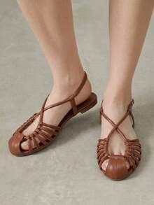 Styleloop 2026 New Sandals Round Toe Fashion Woven Flat-Bottomed Women's Slippers - Rust Brown - View 9