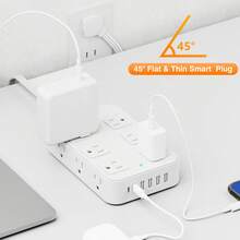 Teckwe 19-In-1 Power Strip Surge Protector With 12AC Outlets, 4USB & 2Type-C Ports | Multi Plug Outlet Expander, USB Wall Plug, Compact Desk Multi-Plug Outlet | Flat Plug Design, Space-Saving Extension Cord For Home, Office And Kitchen - White - View 6