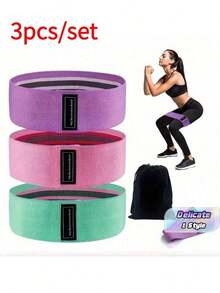 3 PiecesResistance Band Set, Non-Slip Elastic Exercise Bands For Legs, Body Stretching, Workout, Yoga, Made Of Fabric, Multiple Colors (Pink, Purple, Green), Multi-Level Tension, Squat Booty Resistance Loop Bands For Fitness, Yoga - Multicolor - View 2