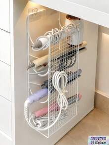 No Drill Wall Mounted Hair Tool Organizer Large Capacity 4 Compartment Storage Rack Holds Hair Dryer Curling Iron Flat Iron With Hooks Space Saving Bathroom Accessory - Multicolor - View 10