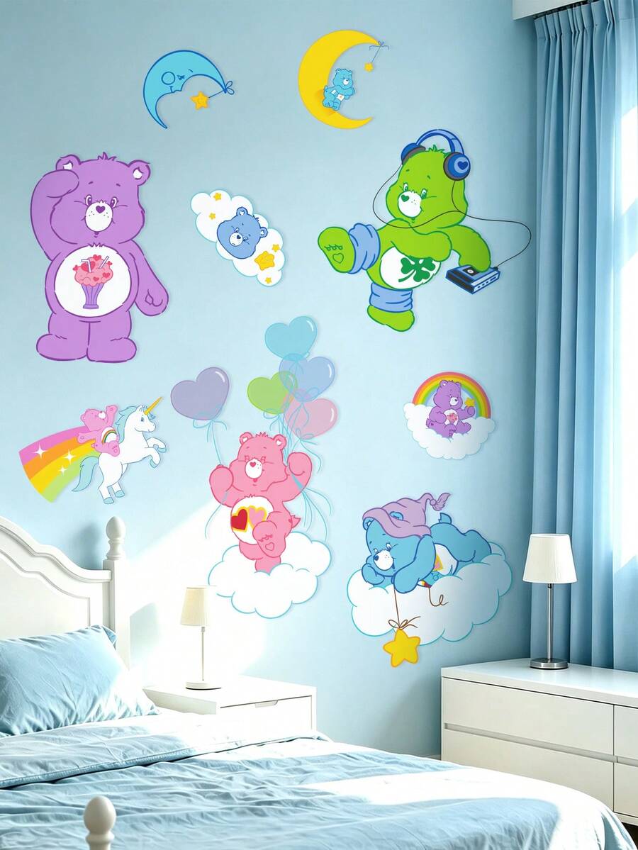 SHEIN X Care Bears Cartoon Stickers, Suitable For Water Bottles, Mobile Phones, Protective Cases, Laptops, Skateboards, Refrigerators, Etc., Gifts - multicolor - View 1