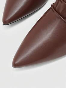 CUCCOO BIZCHIC Pleated And Piled Boots, Rear Zipper, Easy To Wear And Take Off Pointed Cat Heels, Elegant Temperament, Coffee Brown Short Boots, Autumn And Winter Co - Coffee Brown - View 5
