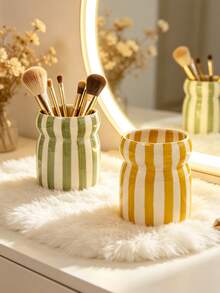 1PC Striped Ceramic Makeup Brush Holder Ins Style Organizer For Pencil Comb Storage Living Room Bedroom Desk Decor Holiday Gift For Family Friends - Multicolor - View 9