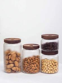 Sealed Glass Jar With American Hammered Design, Tea/Coffee/Brew Storage Container With Nut And Grain Organizer - Brown - View 4
