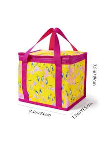 LOONEY TUNES X SHEIN Cartoon Yellow Bird Print Large Capacity Insulated Lunch Bag With Pink Trim, Portable Cooler Tote For Picnic, School & Daily Use - Yellow pink - View 6