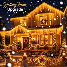 Teckwe Solar Ice Waterfall Light String, 228 Pcs LED Icicle String Light, Outdoor IP44 Halloween Light Strip, 8 Lighting Modes Christmas Lights, Perfect For Christmas, And Thanksgiving Decorations, Patio, Garden, Party, Wedding - Warm White-8 lighting modes - View 4