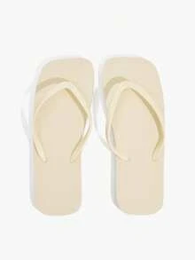 Grefit Simple Solid Color Girl Flip-Flops Beach Shoes Summer Shoes - Beige - View 3