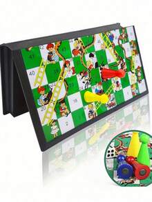 Set Permainan Papan Ular Tangga Magnetik, Desain Lipat Portabel dan Ringan, Hadiah Set Permainan Perjalanan, Mainan Seru untuk Keluarga - Hijau - View 1