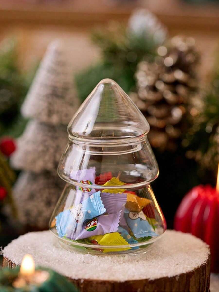 Cirelle 1 Pc Creative Glass Christmas Tree Storage Jar / Candy Jar. Suitable For Being Used As A Holiday Gift During Christmas, And Can Also Serve As A Storage Item Or A Decorative Ornament At Home. - Multicolor - View 1