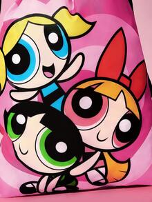 THE POWERPUFF GIRLS X SHEIN 小女警卡通創意印花抽繩背包，輕量布料，抽繩封口可快速繫緊，大容量，S號 - 玫瑰紅 - 查看 5