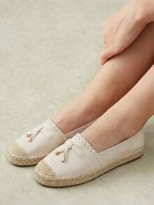 Styleloop Sandal Jerami Datar Wanita, Sepatu Tali Rami Gaya Bohemian, Cocok Untuk Liburan, Kehidupan Sehari-hari, Santai, Pantai, Perjalanan - Krem - View 7