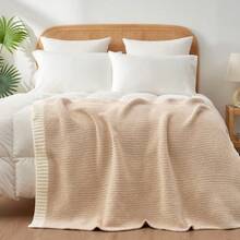 Cirelle Soft Knit Throw Blanket For Couch, Beige Cream Knit Blankets With White Ribbed Border, Warm Cozy Chunky Knit Throw Blanket For Sofa Bed Living Room Home Decor - Khaki - View 6