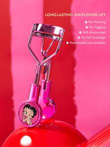 Betty Boop x SHEIN 亮麗桃紅色復古女士愛心印花睫毛夾，彈性金屬框架配矽膠墊，便攜式女性日常化妝與補妝工具，兩種款式可選 - 玫紅色 - 查看 3
