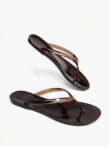Grefit Sandal Jepit Wanita Model Baru Musim Semi dan Musim Panas dengan Ujung Bulat dan Sol Datar, Cocok untuk Liburan Santai dan Cinta Sederhana, Warna Cokelat. - Coklat - View 7
