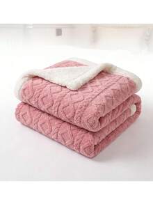 Cirelle 1pc Soft Double Sided Sherpa Fleece Throw Blanket - Thick Warm Flannel Bed Blanket With Embossed Cable Knit Pattern For Sofa, Couch, Dorm & Home Decor - Watermelon Pink - View 10