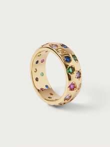Glisma Inlaid Colorful Sparkling Diamond Ring - Gold - View 2