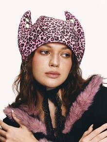 Popjeli Leopard Print Hat - Pink - View 1