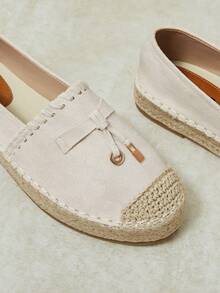 Styleloop Sandal Jerami Datar Wanita, Sepatu Tali Rami Gaya Bohemian, Cocok Untuk Liburan, Kehidupan Sehari-hari, Santai, Pantai, Perjalanan - Krem - View 8