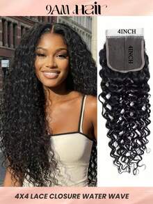 Water Wave Lace Closure 4x4 Transparent Human Hair Lace Frontal Free Part Natural Black Pre-Plucked With Baby Hair - Natural Black - View 1