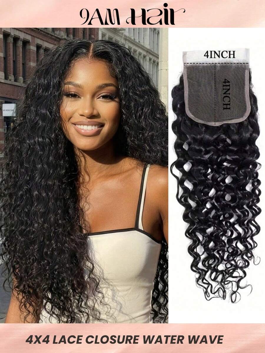 Water Wave Lace Closure 4x4 Transparent Human Hair Lace Frontal Free Part Natural Black Pre-Plucked With Baby Hair - Natural Black - View 1