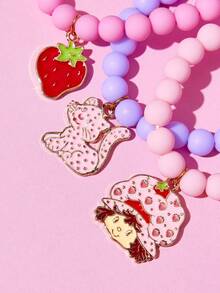 Strawberry Shortcake X SHEIN مجموعة من 3 أساور خرز أكريليك بألوان الفراولة والقطط - متعدد الألوان - مشاهدة 2