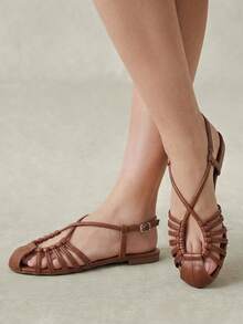Styleloop 2026 New Sandals Round Toe Fashion Woven Flat-Bottomed Women's Slippers - Rust Brown - View 2