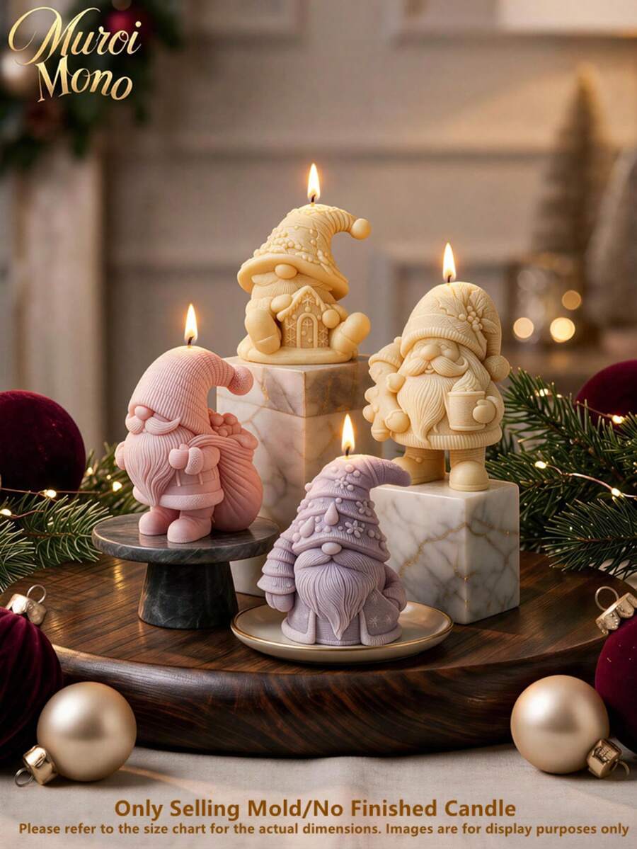 Christmas Gnome Hold Gingerbread Man Candle Mold Christmas Tree Gnomes Silicone Mould Soy Wax Concrete Soap Resin Casting Mold Festive Decor