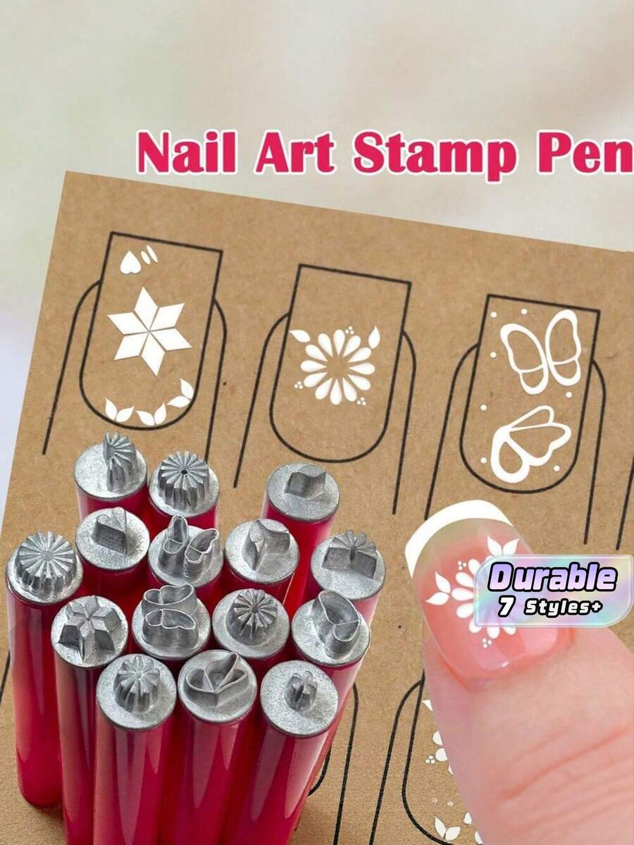 Nail Art Stamping Pen Set - A Simple DIY Nail Design Set That Can Be Used For Dotting And Drawing. It Features Fragrance-Free Stamping Tools, Making It Suitable For Women And Girls. - Red - View 1
