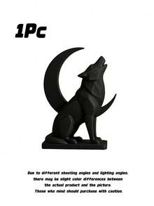 Gothic Wolf And Crescent Moon Figurine Ornament Abstract Howling Wolf Statue For Home Desktop Shelf Decor - multicolor - View 7