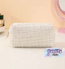 Makeup Bag, A Large Capacity Pink Checkered Polyester Fiber Fabric With Zipper, Octagonal Bag, Lipstick, Change, Cosmetics, Pencil Case, And Other Multifunctional Storage Bags. It Is Very Suitable For Travel, Home, Portable - Beige - View 1