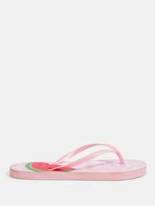 Grefit CUCCOO Watermelon Print Flat Beach Slippers, Sandals For Indoor & Outdoor Wear - Baby Pink - View 2