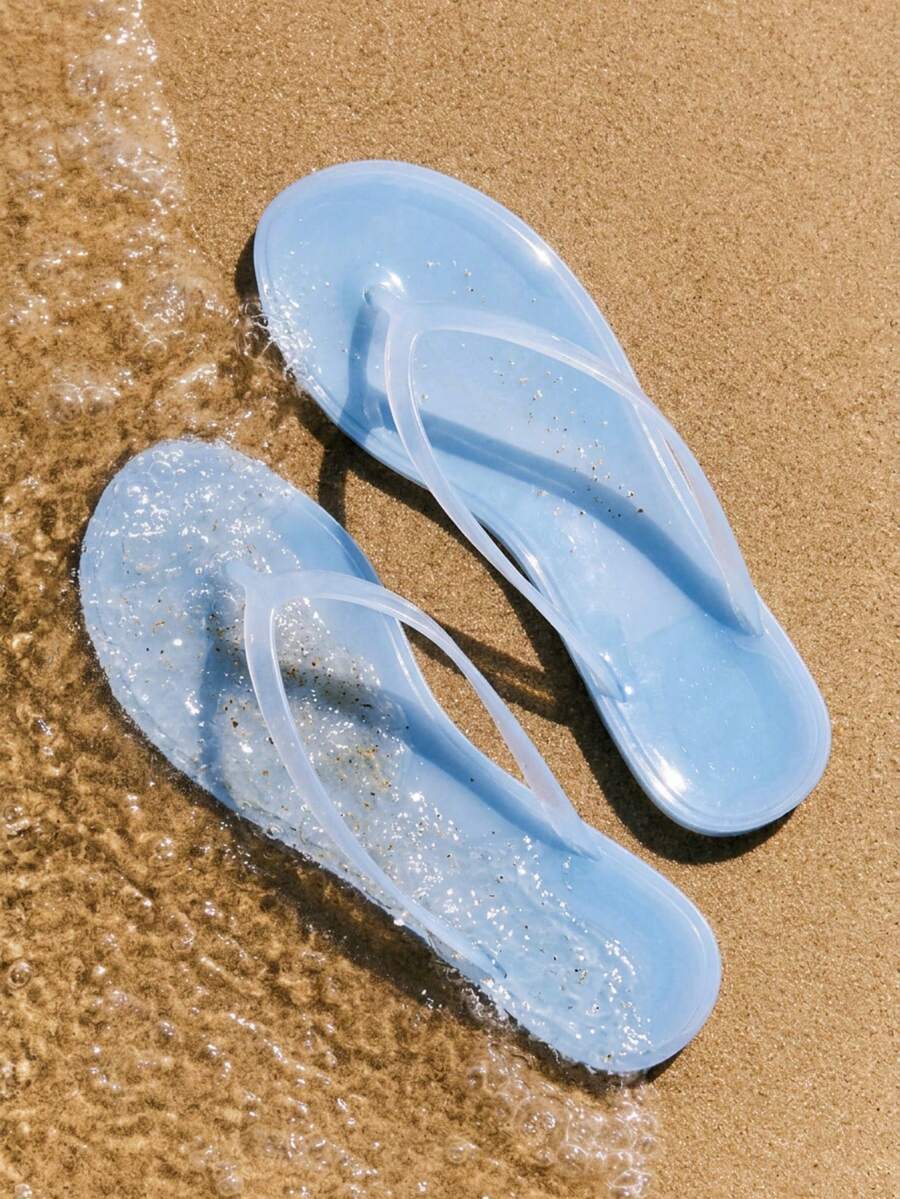 Grefit Spring And Summer New Round Toe Flat Bottom Casual Vacation Simple Blue Flat Sandals Slippers Women's Flip-Flops - Baby Blue - View 1