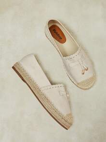 Styleloop Sandal Jerami Datar Wanita, Sepatu Tali Rami Gaya Bohemian, Cocok Untuk Liburan, Kehidupan Sehari-hari, Santai, Pantai, Perjalanan - Krem - View 5