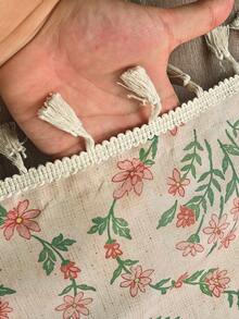1pc Vintage Floral Print Tassel Decor Tablecloth, French Farmhouse Style Table Cover For Dining Table Home Kitchen Party Decor - Shallow bottom pollen - View 6