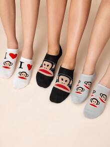 Paul Frank X SHEIN 3-Pack Cartoon Character Women's Invisible Socks - variegated - View 2