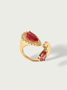 Glisma 18k Gold Plated Ladies Pink Fashion Open Ring - Pink - View 3