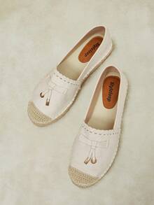 Styleloop Sandal Jerami Datar Wanita, Sepatu Tali Rami Gaya Bohemian, Cocok Untuk Liburan, Kehidupan Sehari-hari, Santai, Pantai, Perjalanan - Krem - View 1