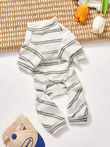 PETSIN 1pc Pet Striped Home Clothes Jumpsuit, Comfortable Clothes For Cats And Dogs, Soft And Skin Friendly Daily Casual Wear For Small Dogs - Multicolor - View 8