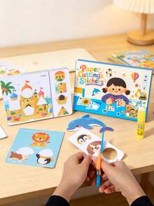 MINKOJA Kids DIY Paper Cutting And Pasting Craft Kit, Early Educational Scissor Skills Activity Book With Plastic Scissors And Glue, Fine Motor Skill Shape Matching Toy For Toddlers 36M+ - Multicolor - View 4