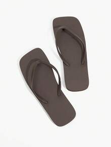 Grefit Simple Solid Color Girl Flip-Flops Beach Shoes - Brown - View 7