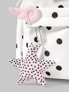 ROMWE Anime College Style Black And White Polka Dot Printed Star Wing Card Cover Decoration Multi-Pocket Fashion Casual Large Capacity Backpack Suitable For Commu - Black and white polka dots - View 2