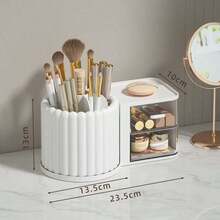 1pc Large Capacity Rotating Makeup Brush Holder Storage Box Multi Functional Space Saving Desktop Cosmetic Organizer Solid Color Cosmetic Storage Case For Vanity Table Bedroom Gift Giveaways Makeup Accessories Display Container - Multicolor - View 6