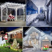 Teckwe Solar Ice Waterfall Light String, 228 Pcs LED Icicle String Light, Outdoor IP44 Halloween Light Strip, 8 Lighting Modes Christmas Lights, Perfect For Christmas, And Thanksgiving Decorations, Patio, Garden, Party, Wedding - Cool White-8 lighting modes - View 4