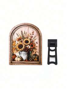 1PC Fall Pumpkin Sunflower Arch Wooden Tabletop Sign Rustic Farmhouse Harvest Thanksgiving Desk Decor For Fireplace Mantel Shelf Windowsill Seasonal Home Accent Gift - Style 2 - View 8