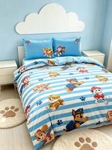 SHEIN | PAW Patrol 3件組卡通圖案被套組，柔軟保暖，可水洗，適用於單人/雙人/Queen/King尺寸床 - 汪汪隊藍色 - 查看 2