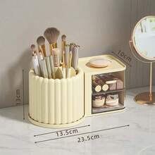 1pc Large Capacity Rotating Makeup Brush Holder Storage Box Multi Functional Space Saving Desktop Cosmetic Organizer Solid Color Cosmetic Storage Case For Vanity Table Bedroom Gift Giveaways Makeup Accessories Display Container - Multicolor - View 8