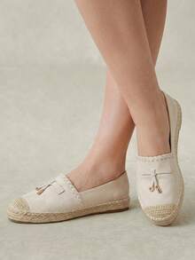 Styleloop Sandal Jerami Datar Wanita, Sepatu Tali Rami Gaya Bohemian, Cocok Untuk Liburan, Kehidupan Sehari-hari, Santai, Pantai, Perjalanan - Krem - View 4