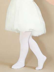 SHEIN 3 Pairs Baby Girls' Solid Color Velvet Leggings, Soft, Snag-Resistant, High Elasticity Tights - White - View 2