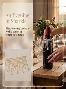 Cirelle 1Pc/4Pcs Rhinestone Tassel Wine Bottle Decor Chain, Electro‑Plated Metal Base Embedded With Sparkling Crystal Stones, Flexible Dangling Ornament, Wrap‑Around Adornment For Wine Bottles, Table Centerpiece For Holiday Gathering Setup - Multicolor - View 15